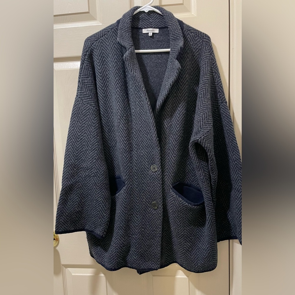 Madewell Navy Grey Herringbone Blazer Jacket